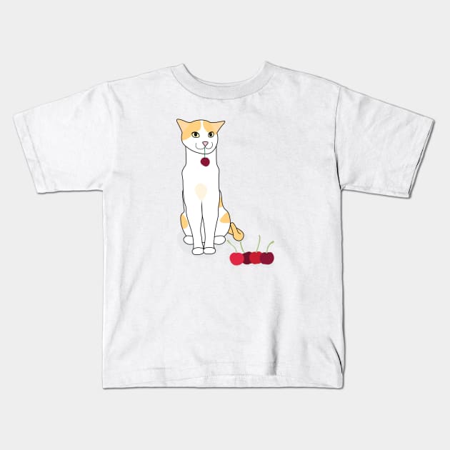 Cherry Cat Kids T-Shirt by Shinsen Merch